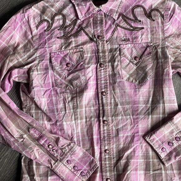 Bundle of two women’s pink western button-up shirts sz medium Cruel Girl & Roper - Picture 9 of 16